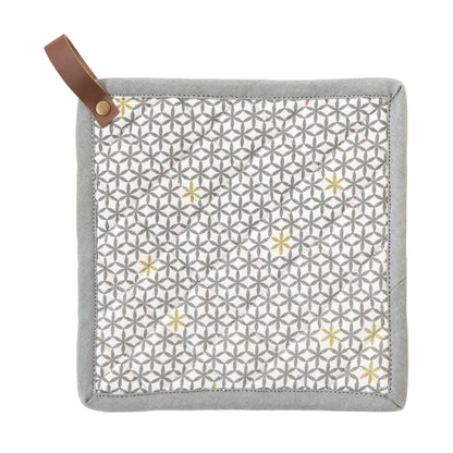 Square Cotton Pot Holder with Leather Loop