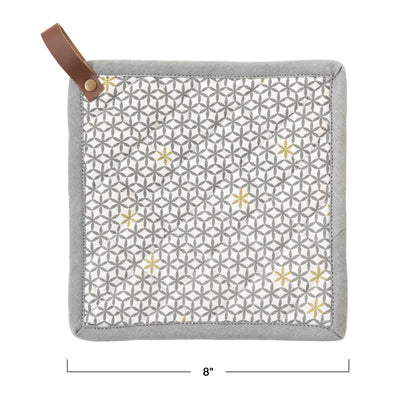 Square Cotton Pot Holder with Leather Loop