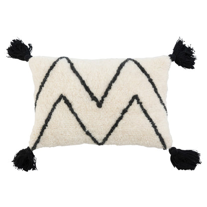 16" x 10" Wool Blend Tufted Lumbar Pillow w/ Chevron & Tasselsa