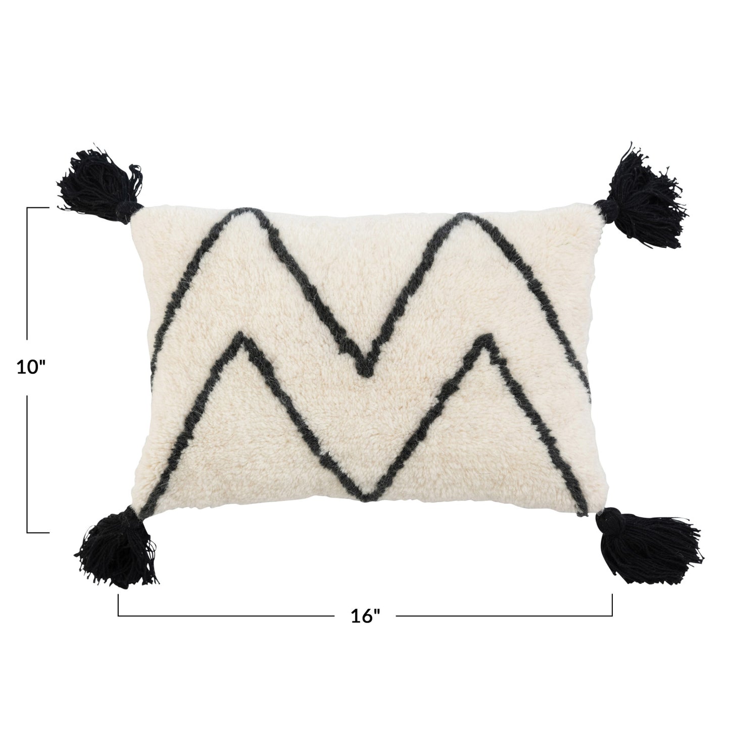 16" x 10" Wool Blend Tufted Lumbar Pillow w/ Chevron & Tasselsa