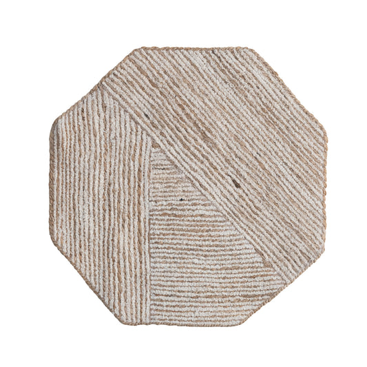 15"L x 15"W Cotton & Jute Embroidered Octagon Shaped Placemat, Natural & White
