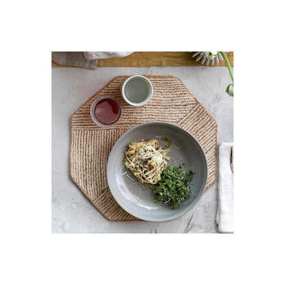 15"L x 15"W Cotton & Jute Embroidered Octagon Shaped Placemat, Natural & White