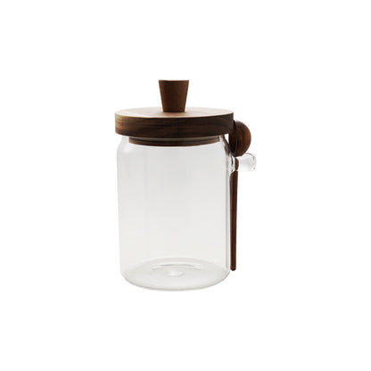 Glass Canister with Wood Lid & Spoon, Natural, Set of 2