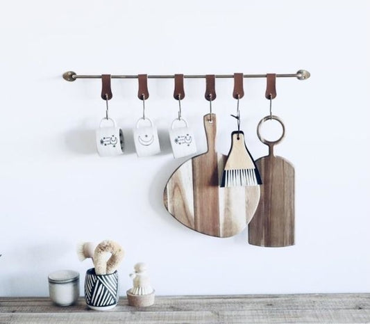 Metal & Leather Wall Hook w/ Hooks