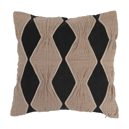 18" Cotton Pillow w/ Applique & Diamond Pattern