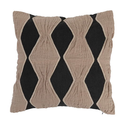18" Cotton Pillow w/ Applique & Diamond Pattern
