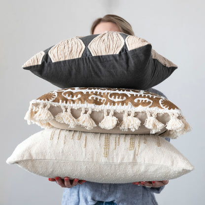 18" Cotton Pillow w/ Applique & Diamond Pattern