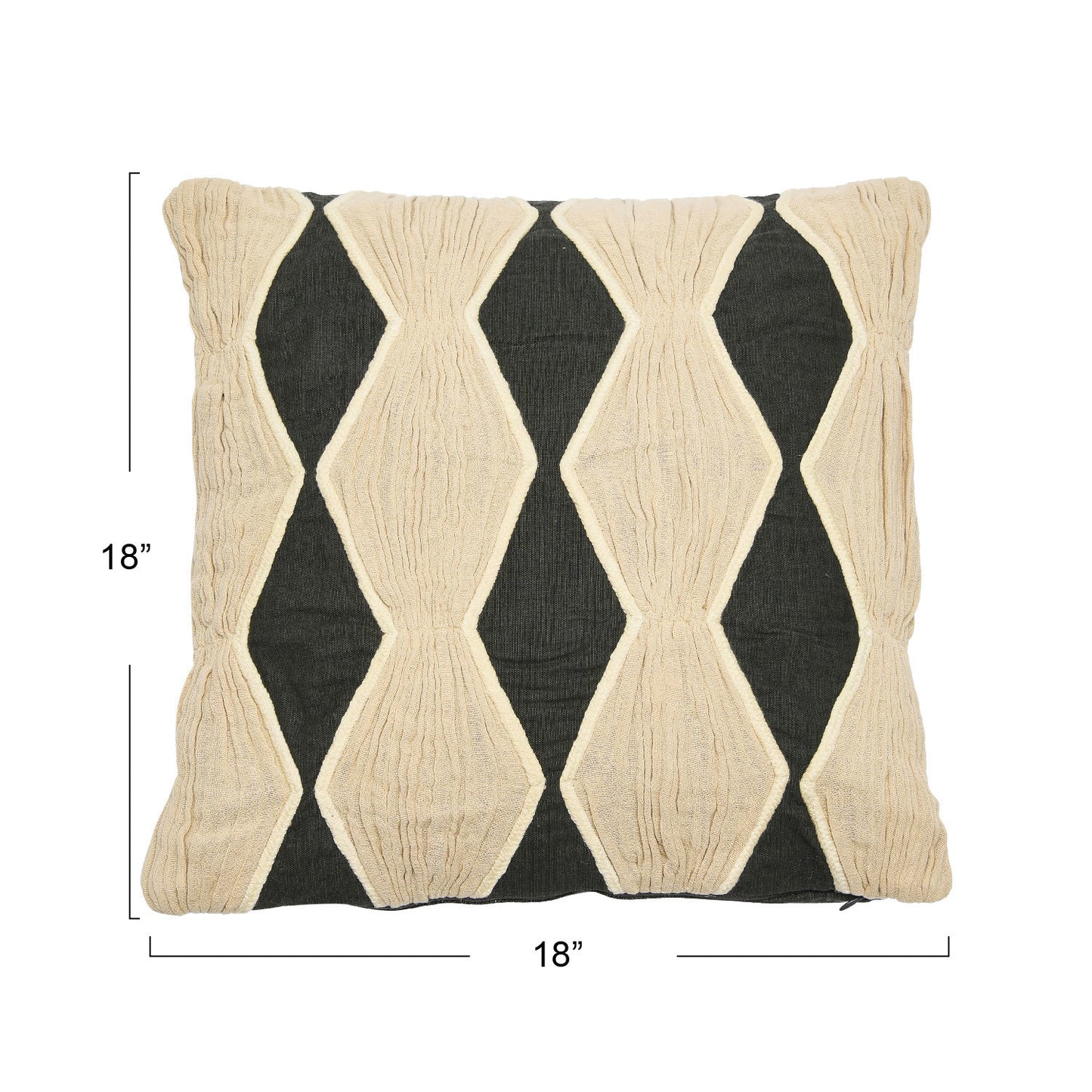 18" Cotton Pillow w/ Applique & Diamond Pattern