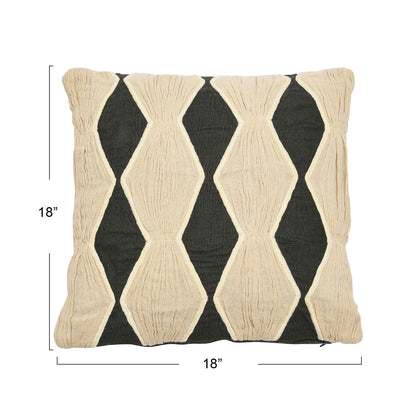 18" Cotton Pillow w/ Applique & Diamond Pattern