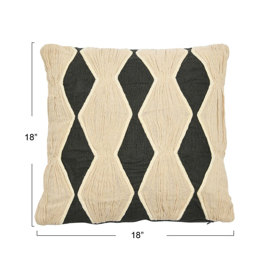 18" Cotton Pillow w/ Applique & Diamond Pattern