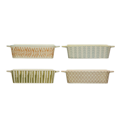 2-1/2 Cup Hand-Stamped Stoneware Baker w/ Pattern