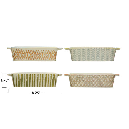 2-1/2 Cup Hand-Stamped Stoneware Baker w/ Pattern