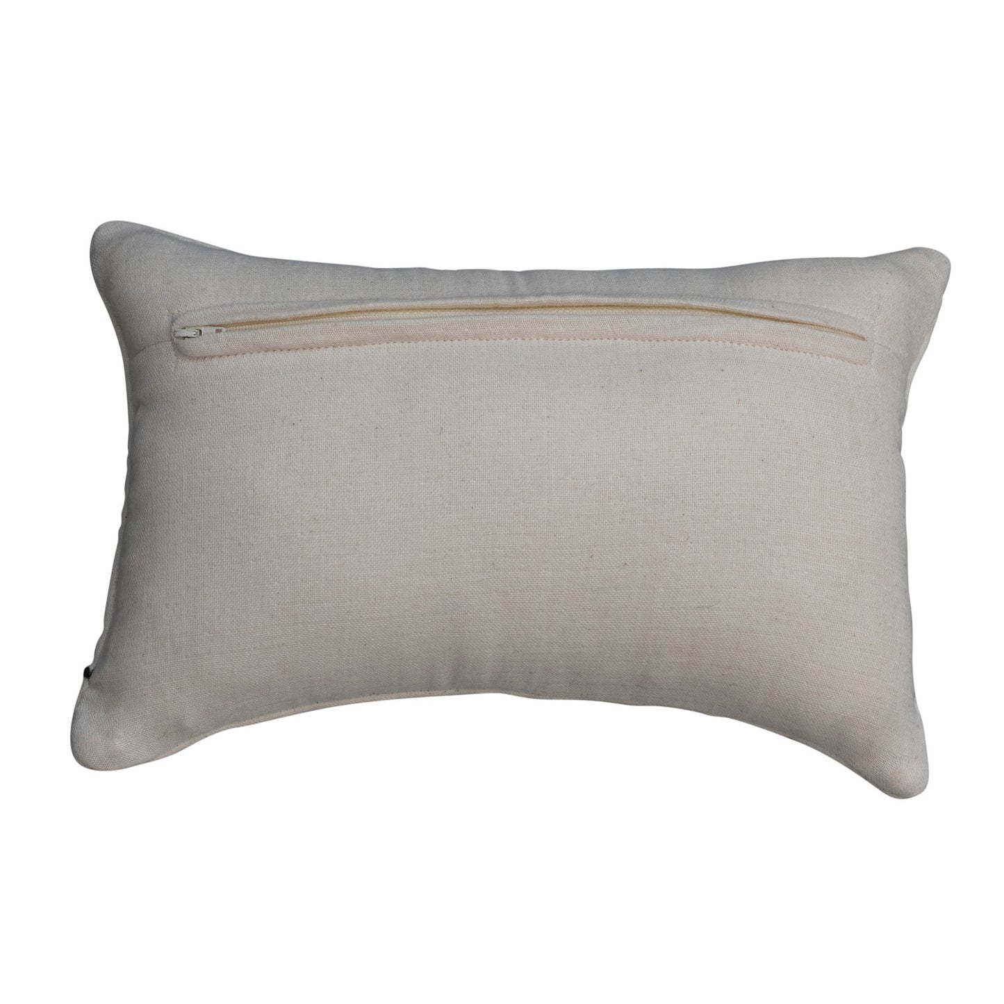 Cotton Lumbar Pillow w/ Hand Embroidery, Natural & Brown