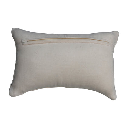 Cotton Lumbar Pillow w/ Hand Embroidery, Natural & Brown