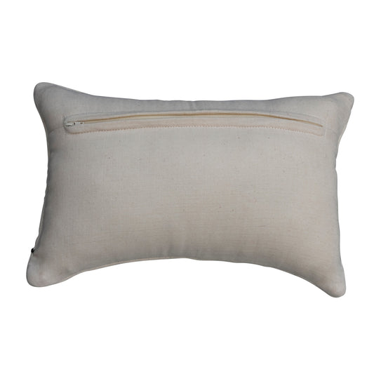 Cotton Lumbar Pillow w/ Hand Embroidery, Natural & Brown