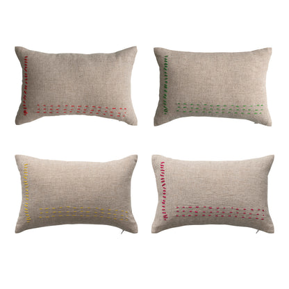 Mini Hand-Embroidered Linen Blend Lumbar Pillow