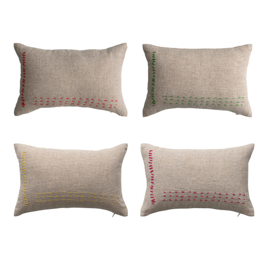Mini Hand-Embroidered Linen Blend Lumbar Pillow