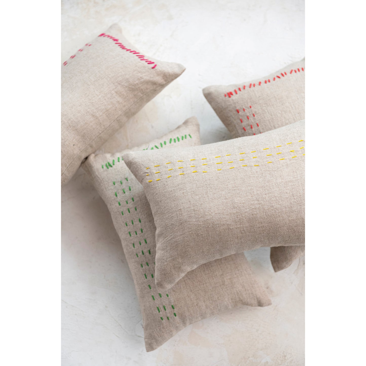 Mini Hand-Embroidered Linen Blend Lumbar Pillow
