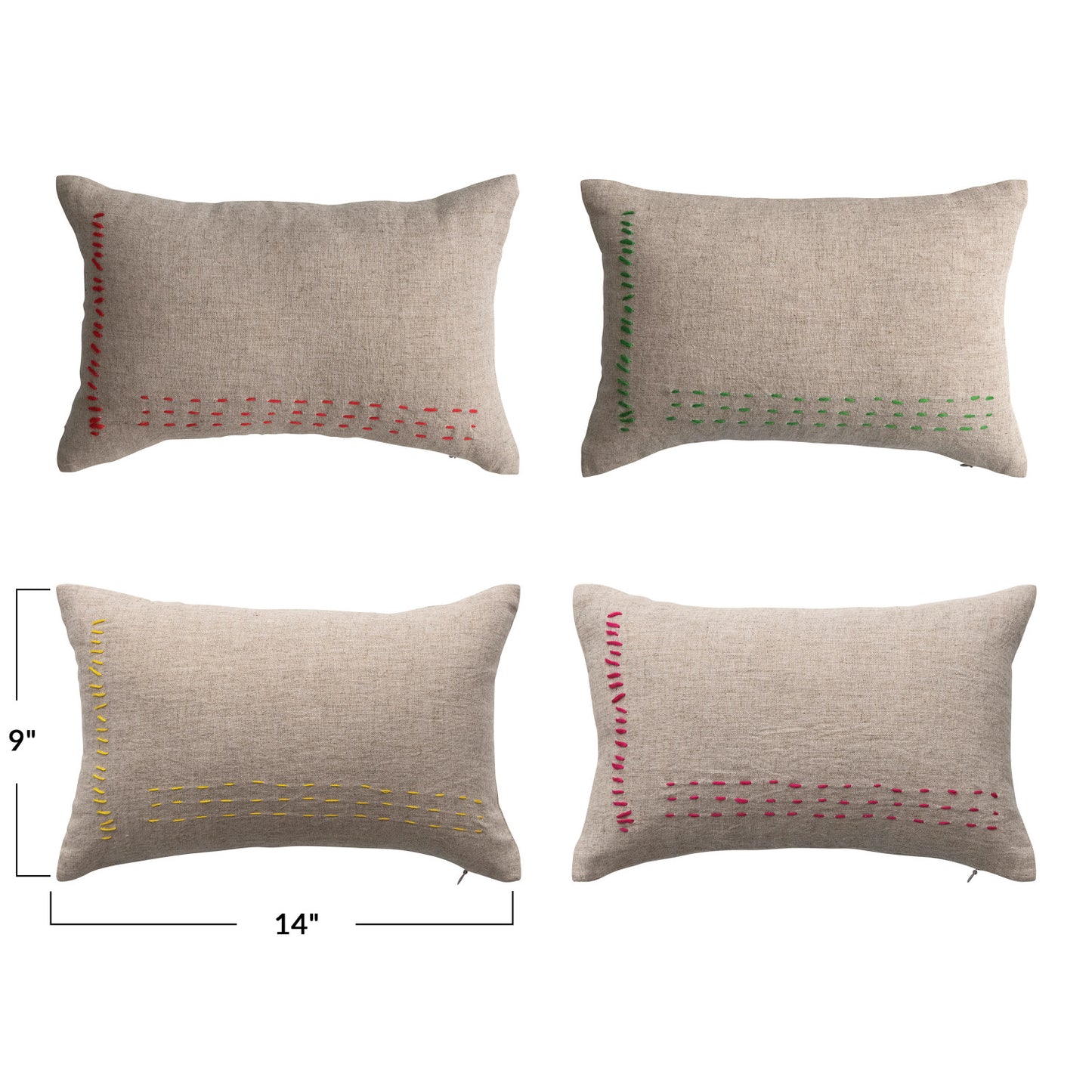 Mini Hand-Embroidered Linen Blend Lumbar Pillow