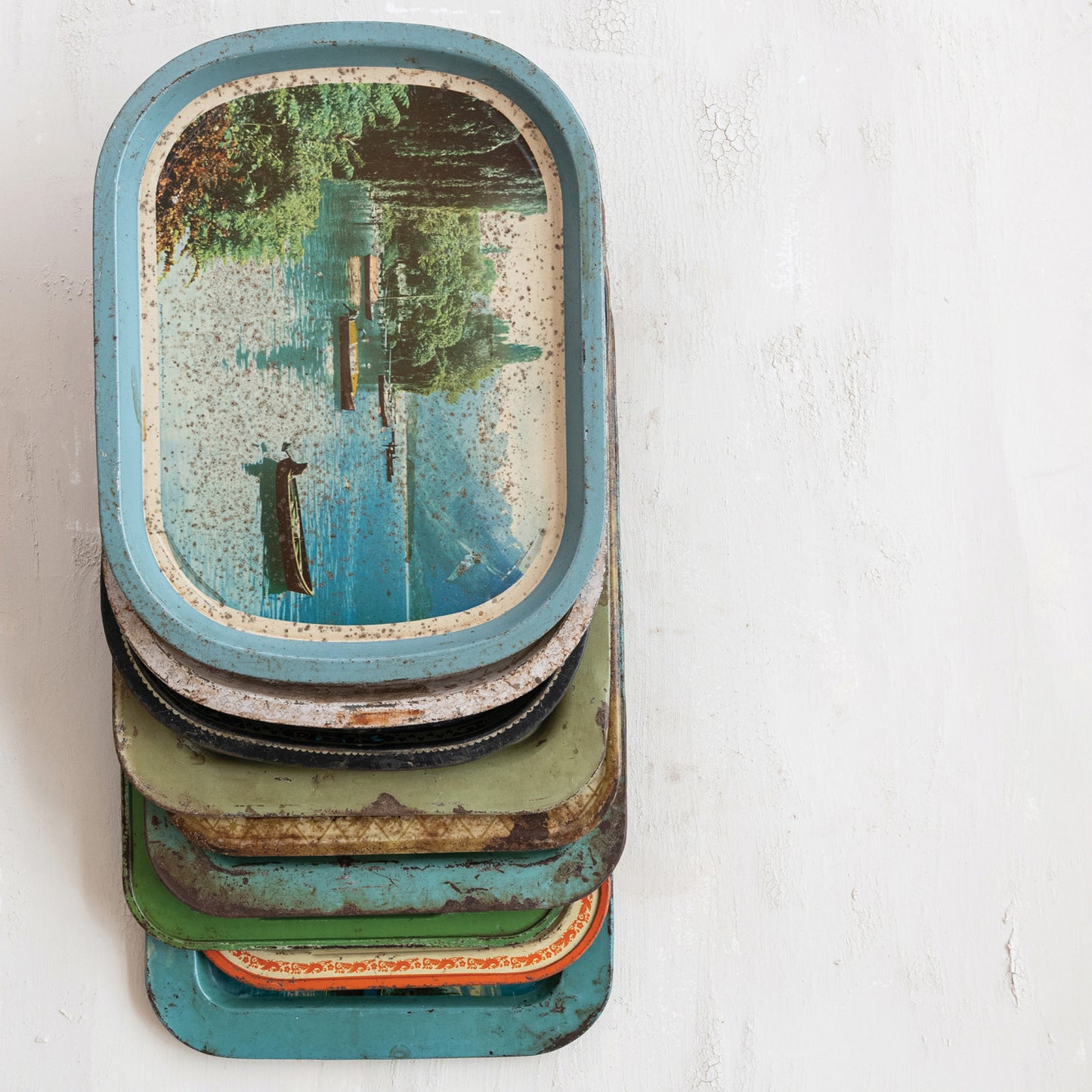 Found Decorative Metal Tray, Heavily Distressed Finish (Each Varies)