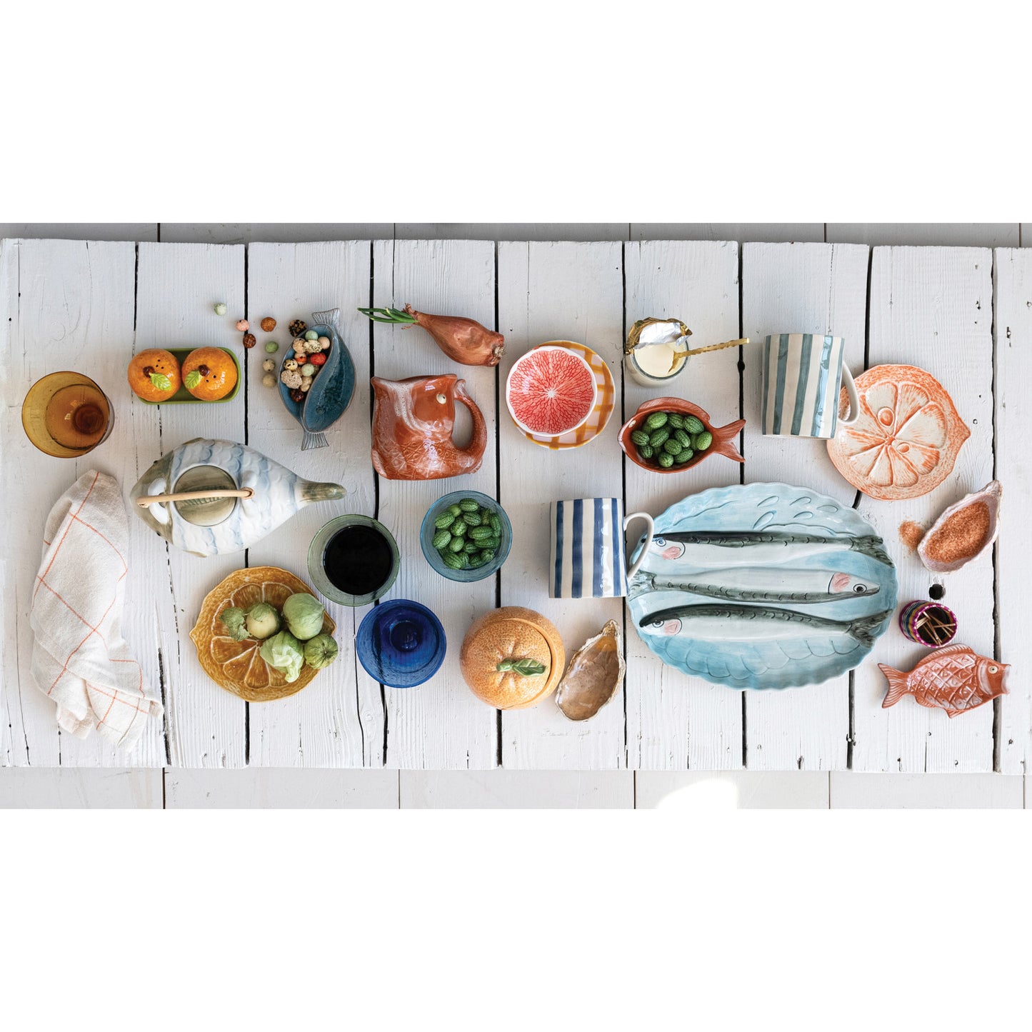 Hand-Painted Stoneware Dish with Grid Pattern