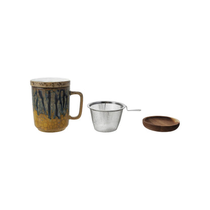 Mug with Strainer, Lid & Saucer