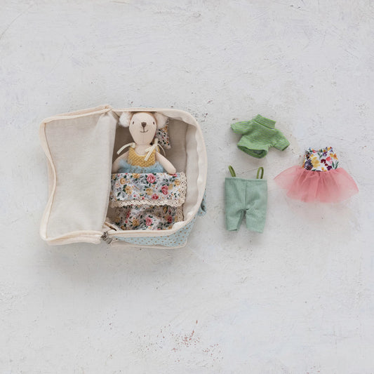 Fabric Suitcase Bed with Plush Mouse & Outfits, 6pc