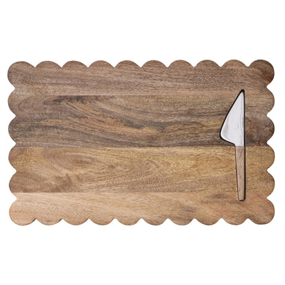 Mango Wood Cheese Board w/ Inlaid Knife