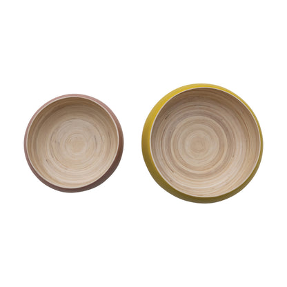Bamboo Bowls w/ Natural Finish Inside, Matte Pink & Yellow, Set of 2