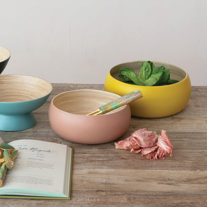 Bamboo Bowls w/ Natural Finish Inside, Matte Pink & Yellow, Set of 2