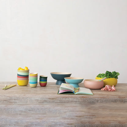 Bamboo Bowls w/ Natural Finish Inside, Matte Pink & Yellow, Set of 2