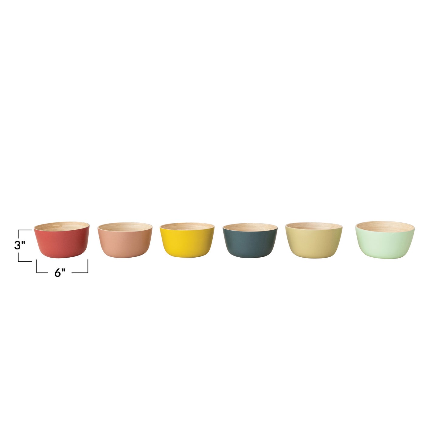 Bamboo Bowl w/ Natural Finish Inside, 6 Matte Colors