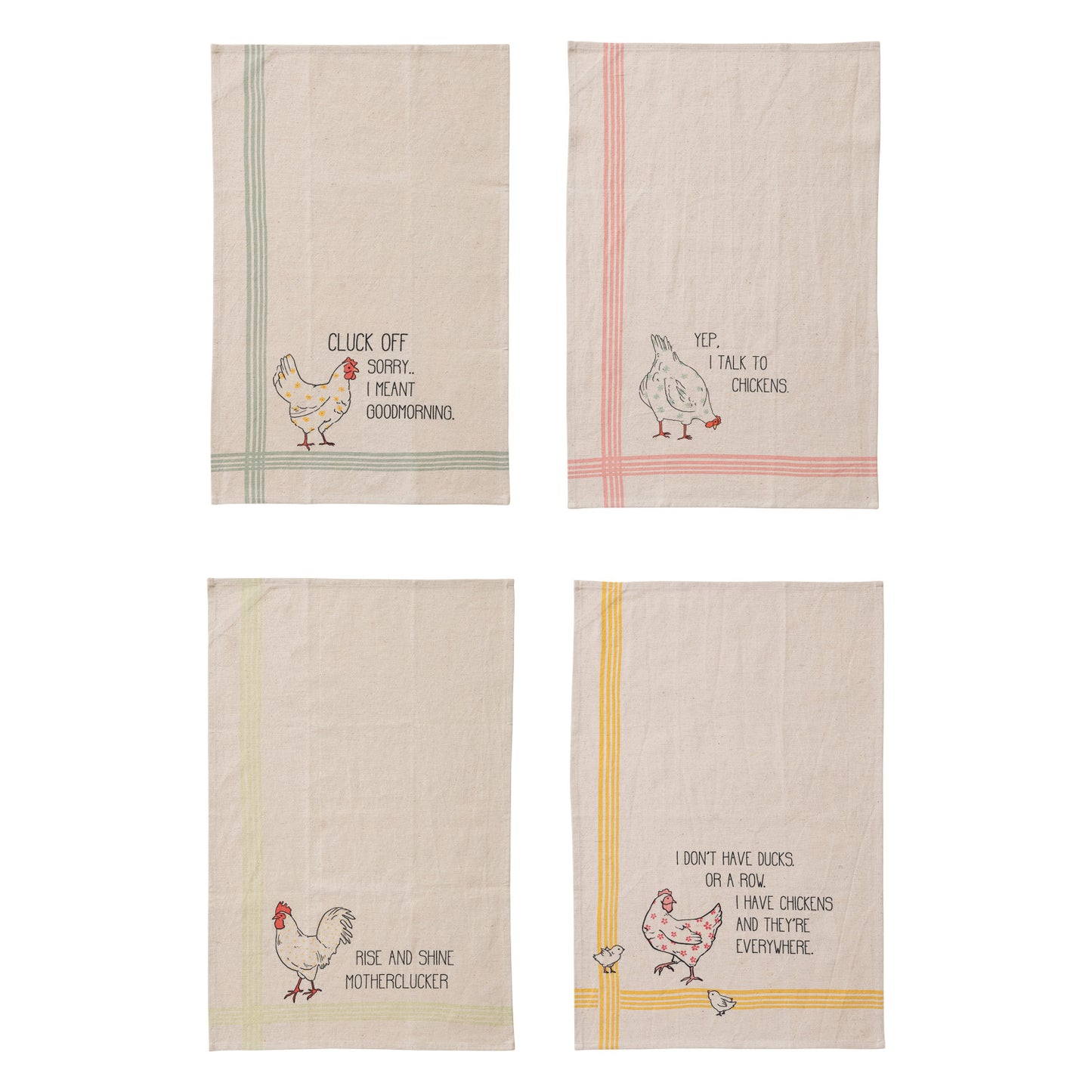 Cotton & Linen Printed Tea Towel w/ Chicken & Saying