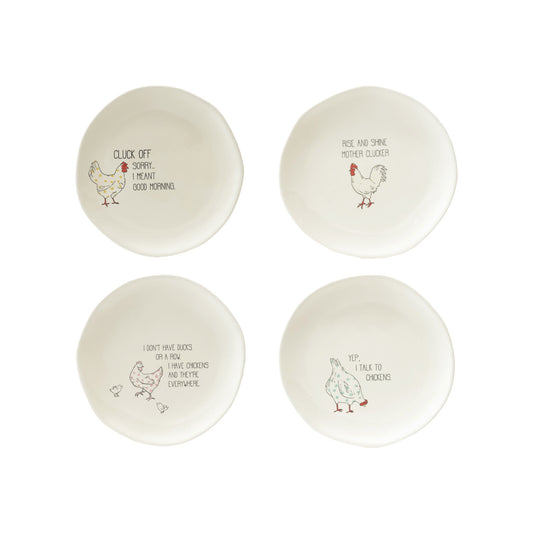 Stoneware Plate w/ Chicken & Saying,