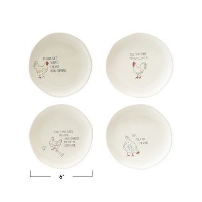Stoneware Plate w/ Chicken & Saying,