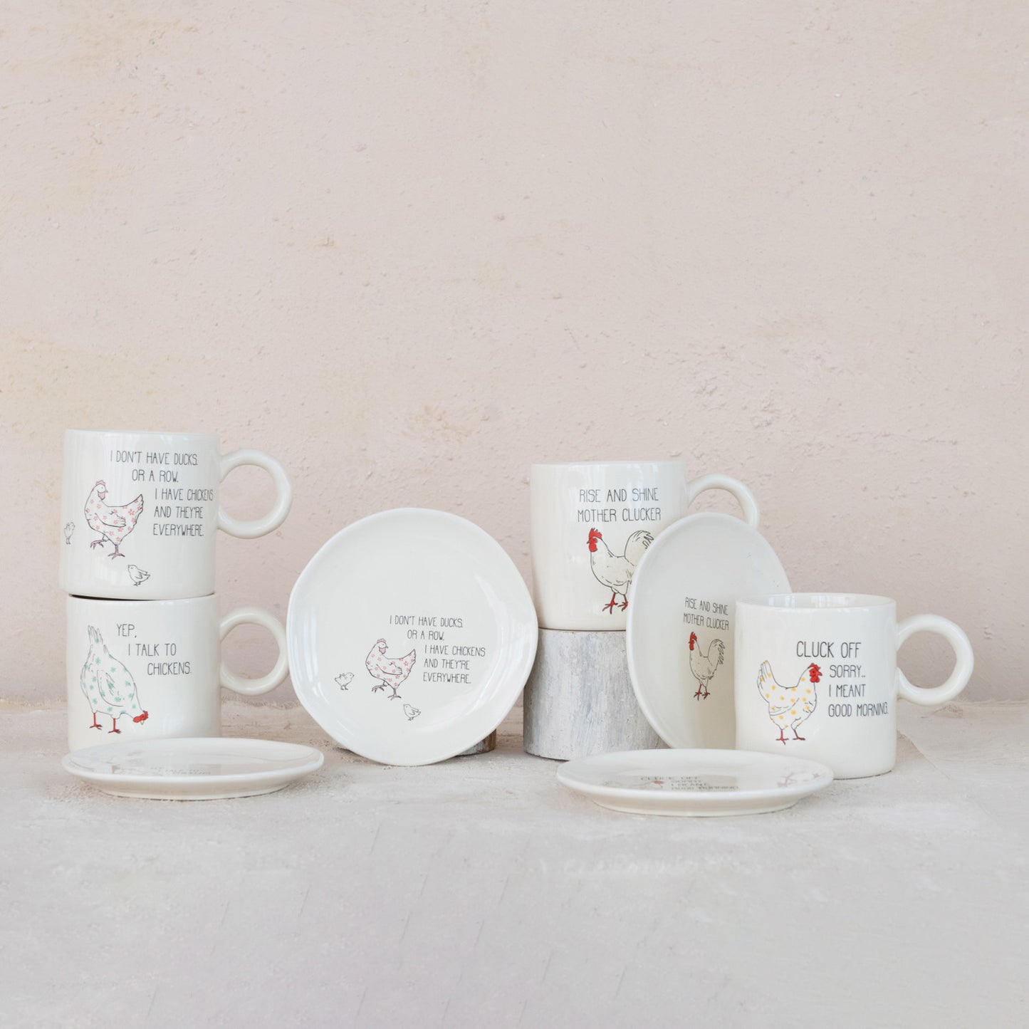15 oz. Stoneware Mug w/ Chicken & Saying, 4 Styles