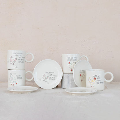 15 oz. Stoneware Mug w/ Chicken & Saying, 4 Styles