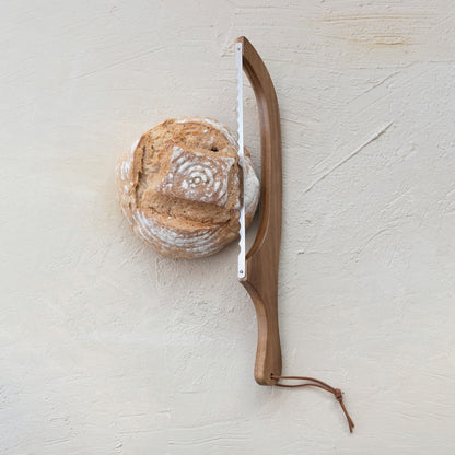 Wood Bread Bow Knife w/ Stainless Steel Blade
