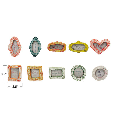 Hand-Painted Stoneware Mini Photo Frame Magnet w/ Word/Saying, 10 Styles