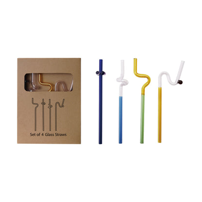 Glass Twisted Drinking Straws w/ Balls