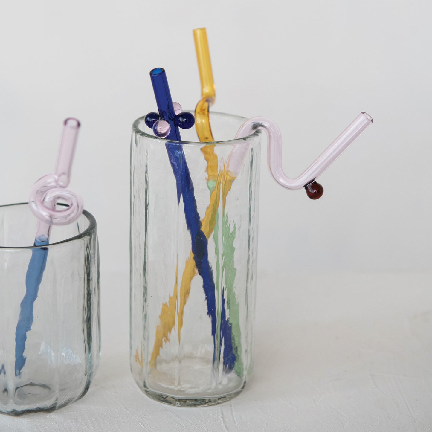 Glass Twisted Drinking Straws w/ Balls