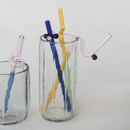 Glass Twisted Drinking Straws w/ Balls