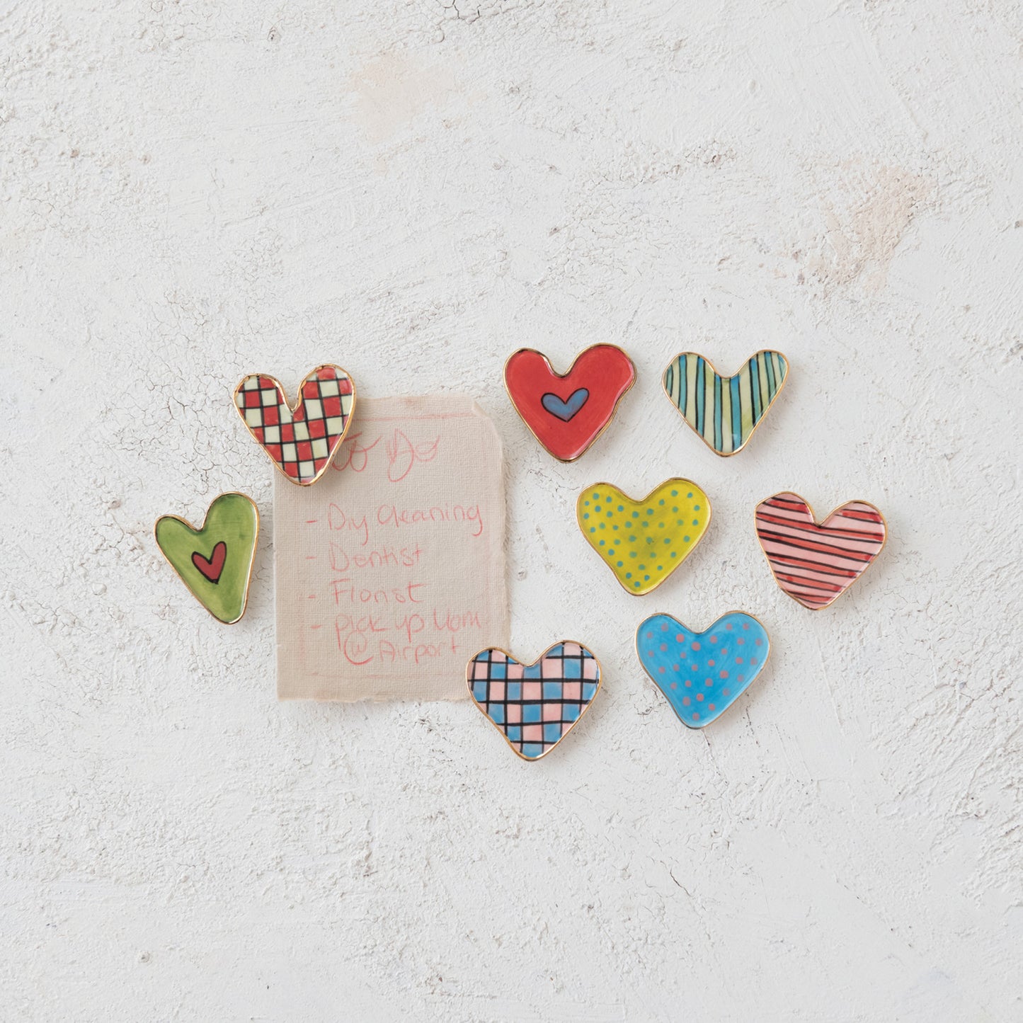Hand-Painted Assorted Stoneware Heart Shaped Magnet