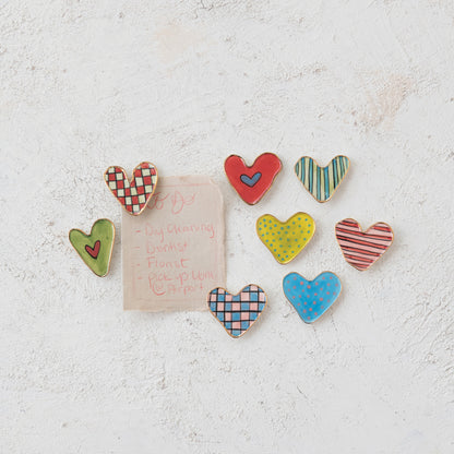 Hand-Painted Assorted Stoneware Heart Shaped Magnet