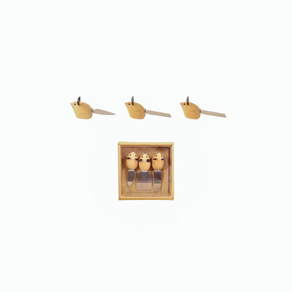 Stainless Steel Cheese Knives w/ Mouse Shaped Handles & Faux Leather Ears, Boxed Set of 3