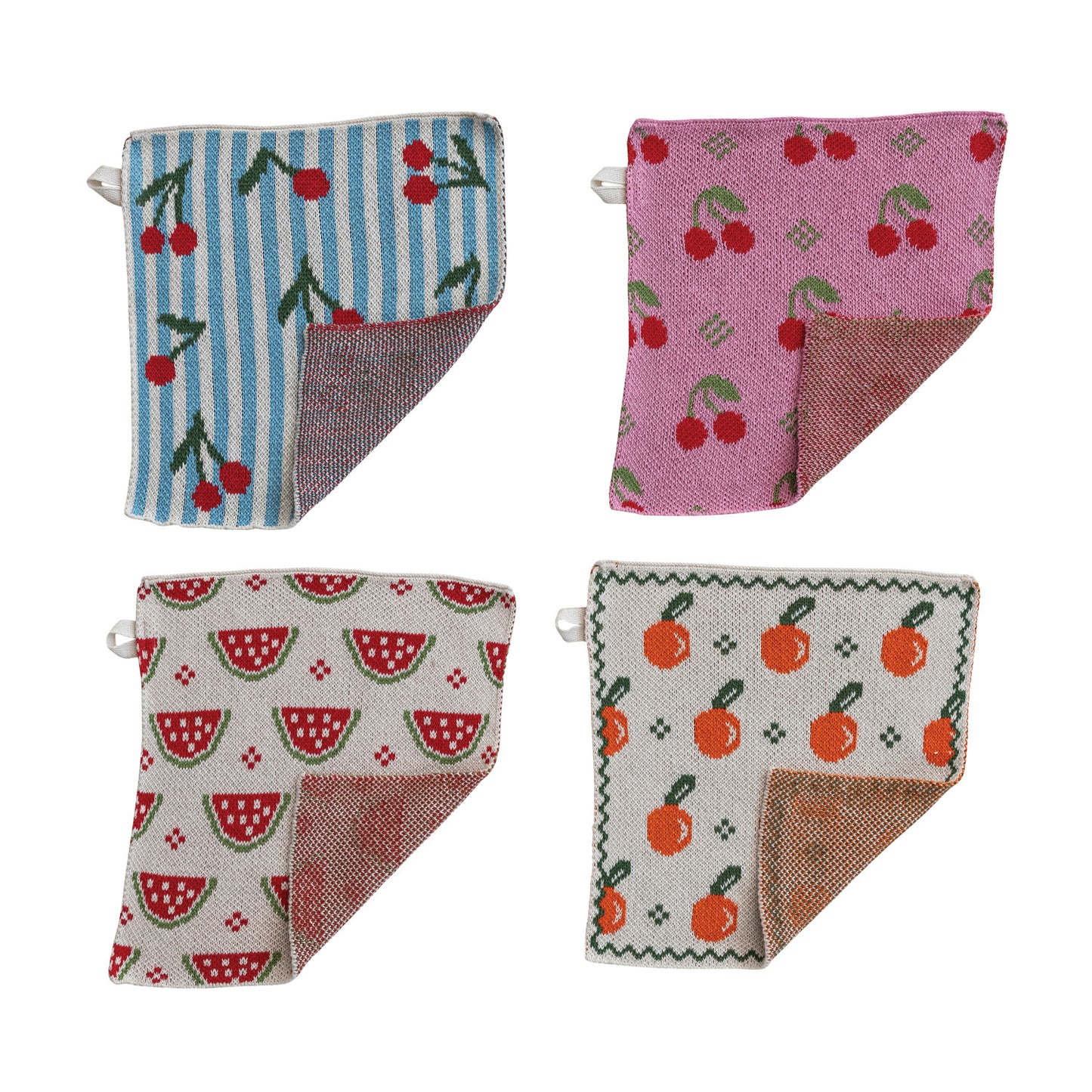 Cotton Knit Dish Cloth with Fruit Pattern, 4 Styles