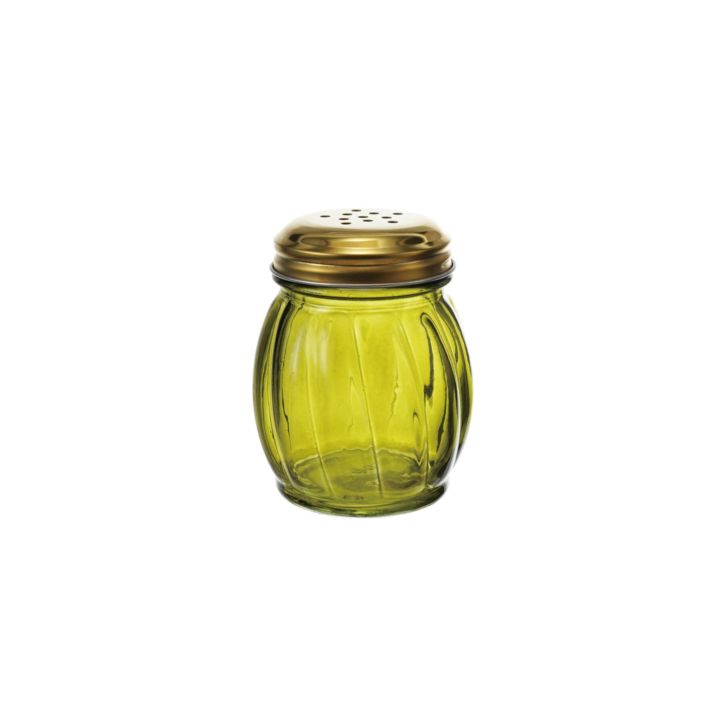 Glass Cheese/Spice Shaker with Metal Lid, Olive Color & Gold Finish