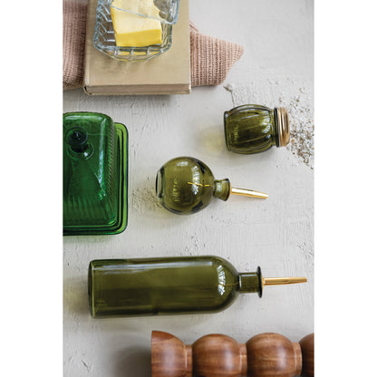 Glass Cheese/Spice Shaker with Metal Lid, Olive Color & Gold Finish