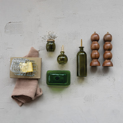 Glass Cheese/Spice Shaker with Metal Lid, Olive Color & Gold Finish