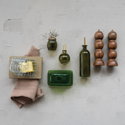 16 oz. Glass Oil Cruet with Metal Stopper, Olive Color & Gold Finish